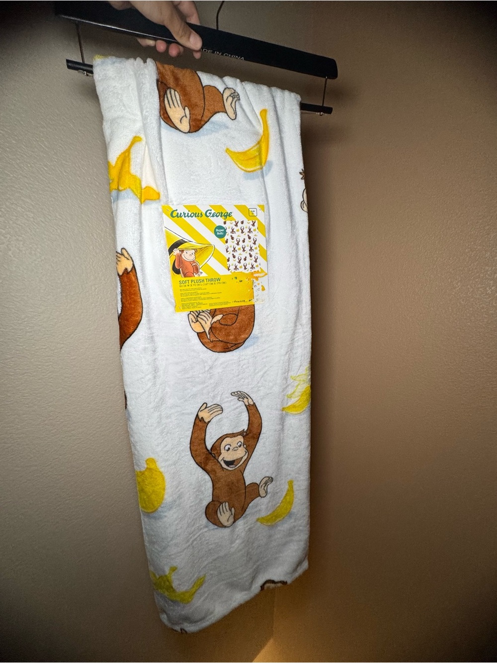 Curious George Plush Throw Blanket - White with Brown Monkey & Yellow Banana